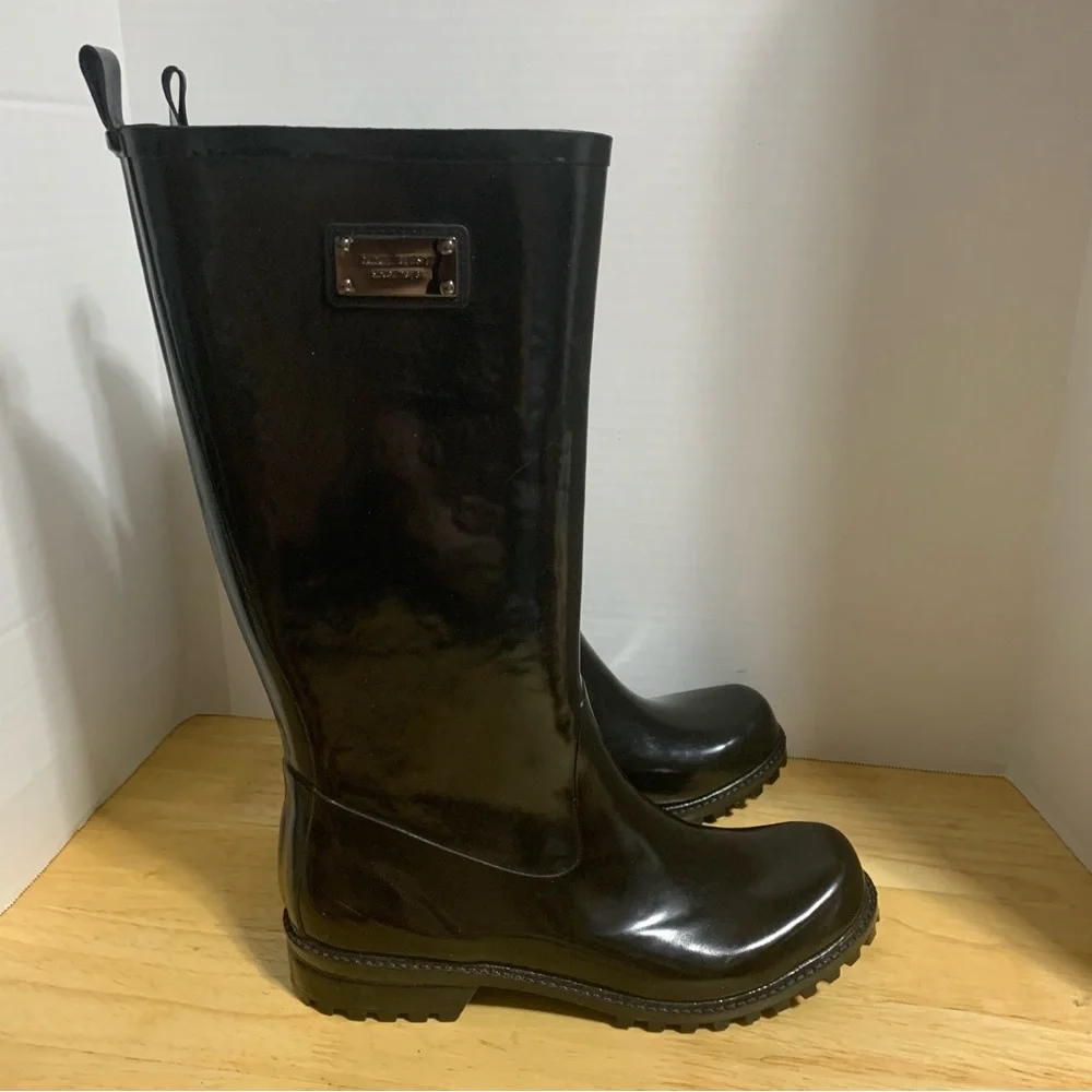 Nine West Women's Boots Black‎ Rubber Rain Knee High Boots Size 7M